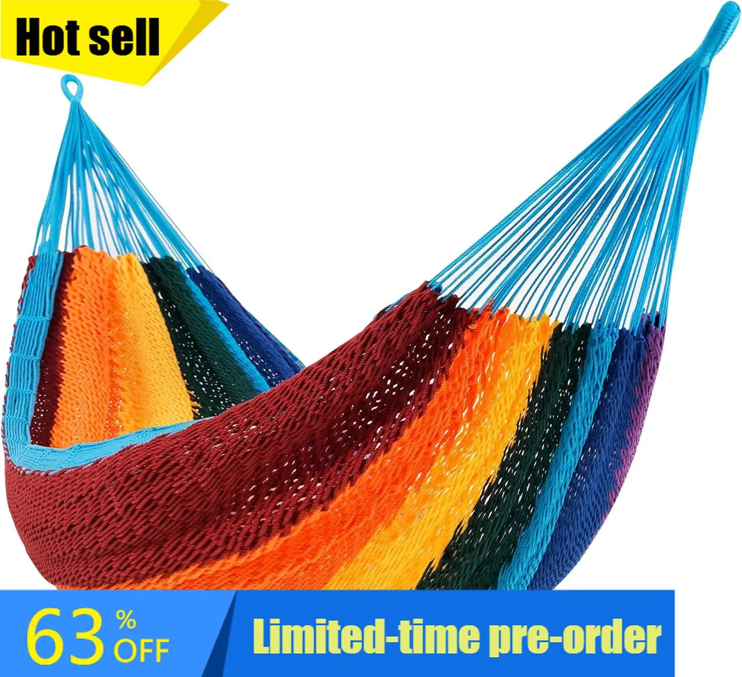 

Hot sale!Handwoven Mayan Hammock, 10.5 FT Soft Rope Double Hammocks, Portable Outdoor Hammock with Carry Bag, 2 Straps & Carabin