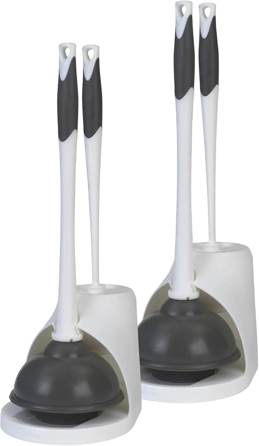 

Toilet Plunger and Bowl Brush Combo Set with Caddy, 6.75' x 7' x 19.5', White/Gray, Pack of 2
