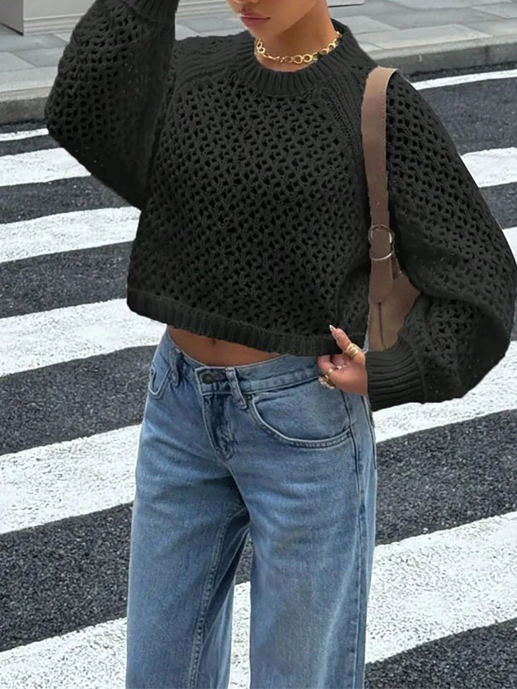 Felpa con cappuccio lavorata a maglia cava senza schienale di nuova moda Collezione autunno/inverno Maglione stile estremamente semplice