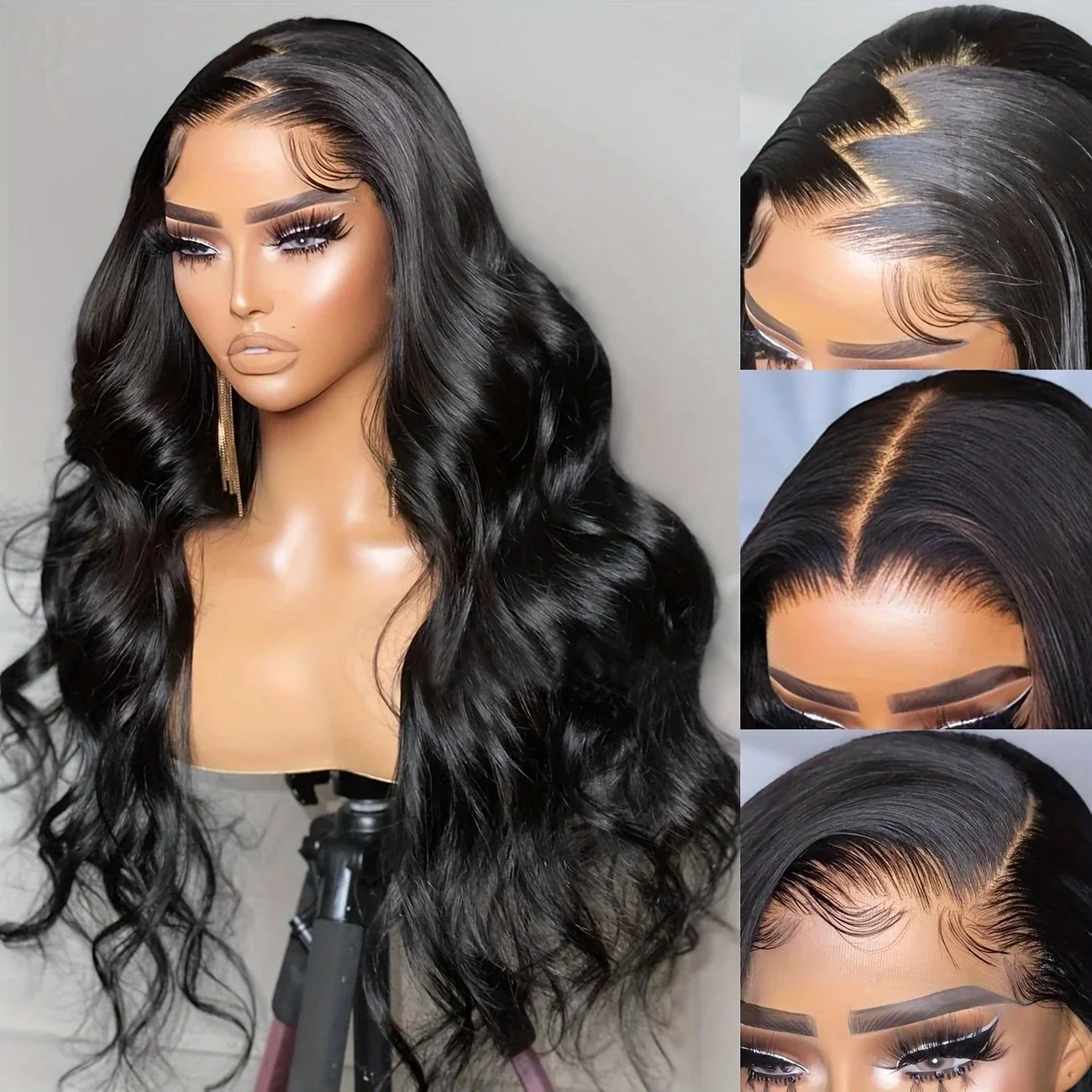Body Wave 5×5 Lace Frontal Human Hair Wigs Transparent Put On And Go 200 Density Glueless Natural Pre Plcked Lace Frontal Wig 1B