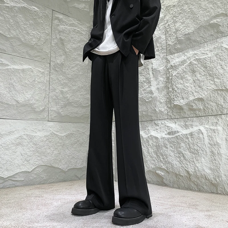 

Solid Color Suit Pants Men Fashion Society Mens Dress Pants Korean Loose Straight Flared Pants Mens Office Formal Trousers M-2XL