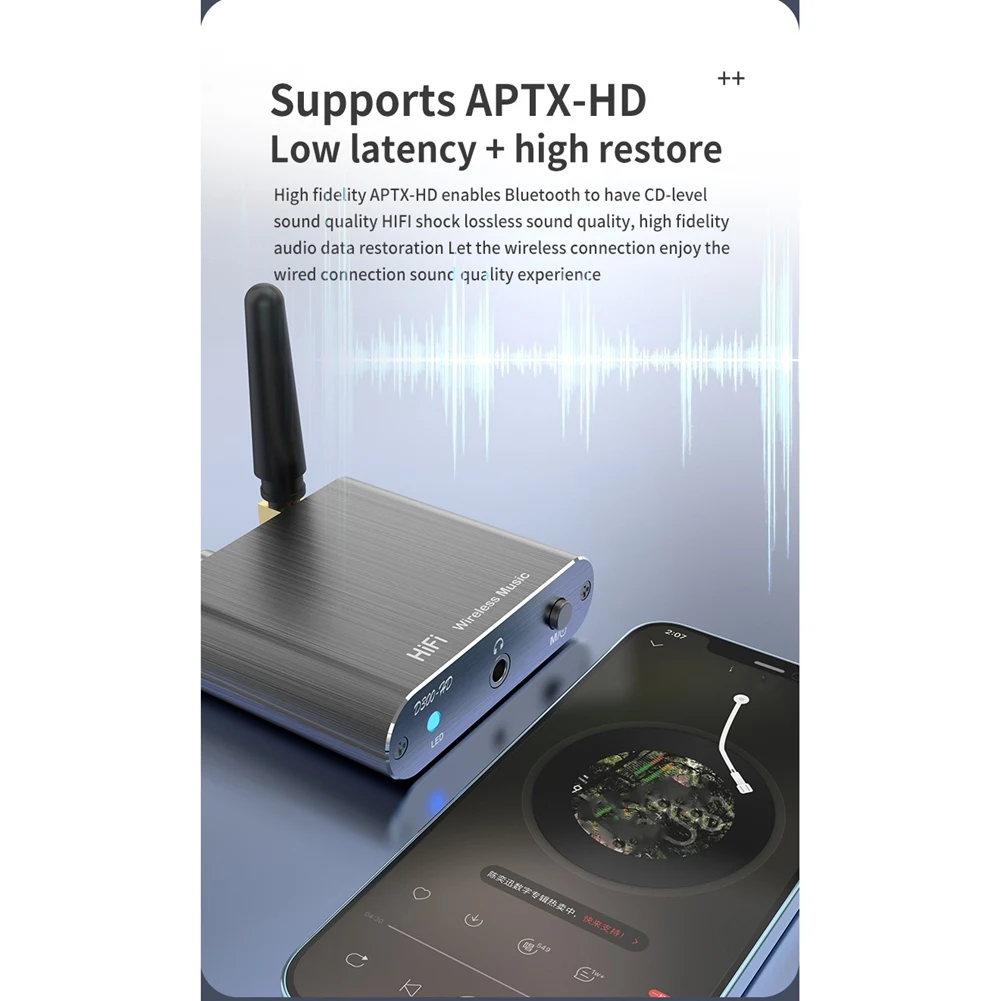 

Беспроводной приемник A46M-D300 APTX-HD BT 5.2, Hi-Fi стерео аудиоадаптер, новая поддержка коаксиального и оптического волоконного подключения для наушников, ТВ, усилителей