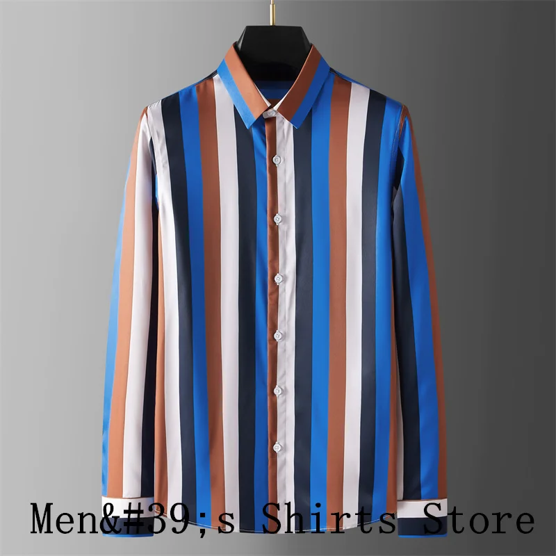 

Fashion brand autumn and winter striped print business casual anti-wrinkle free ironing slim fit long-sleeved shirt men's d'm