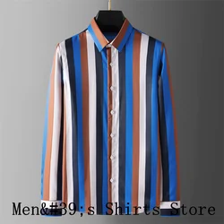 Camisa de manga larga ajustada para hombre, camisa informal de negocios con estampado de rayas, sin arrugas, para planchar, otoño e invierno, marca de moda