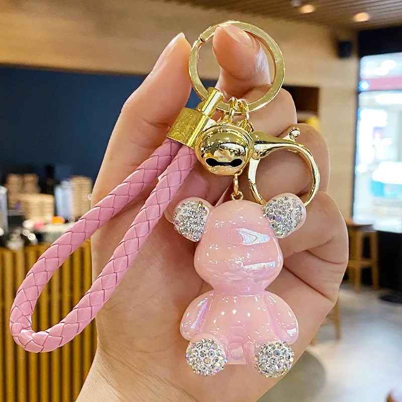 High End Diamond Encrusted Teddy Bear Anti Lost Car Keychain Exquisite and Cute Men\'s and Women\'s Keychains Cartoon Doll Gift