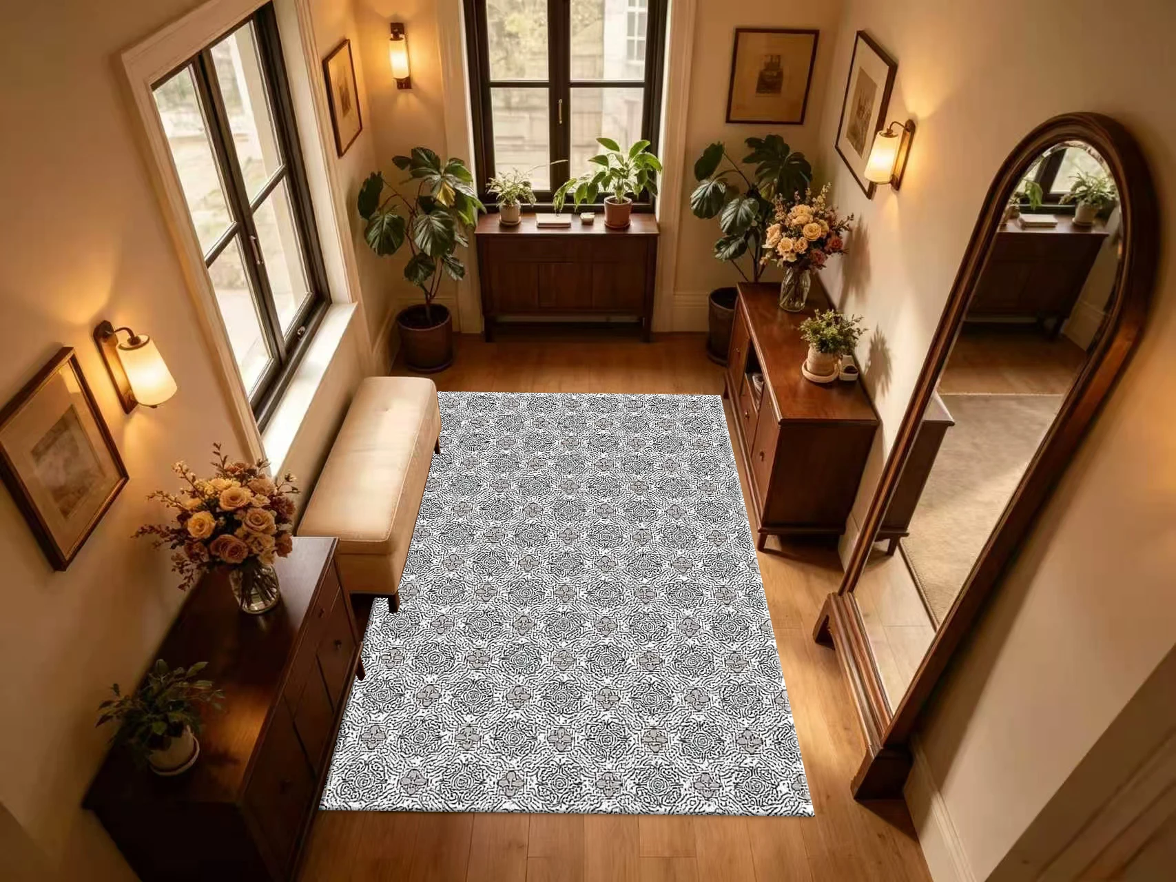 Vintage Ethnic Texture Carpet Flooring Geometric Swirl Pattern Floor Rug Indoor Home Office Decor Mat