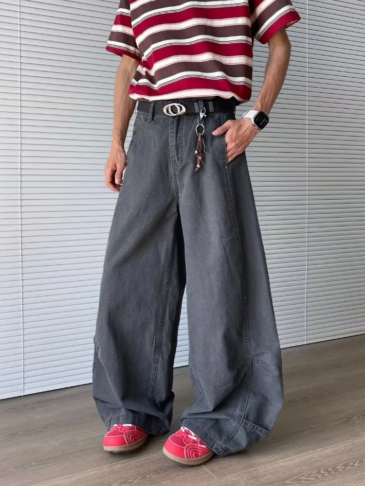 2025 Trashy Y2K 2000S Mode Dunkelgrau Plissee Baggy Jeans Hosen Für Männer 90S Vintage Kleidung Breites Bein Lässige Dame Lange Hosen – Detail 6