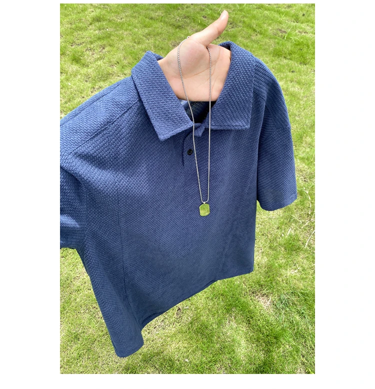 Herren Oversized Polo Kurzarm-Oberteil mit Wabenstruktur, Reverskragen für Freizeit, Pendeln und Alltag – Detail 14