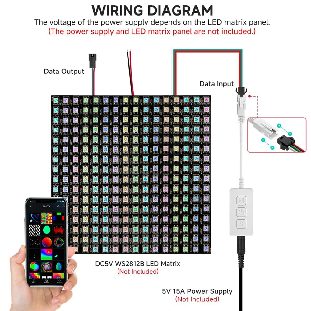WS2812B RGB LED الرقمية مرنة قابلة للعنونة بشكل فردي لوحة ضوء وحدة تحكم بلوتوث 8x8 16x16 8x32 وحدة مصفوفة الشاشة