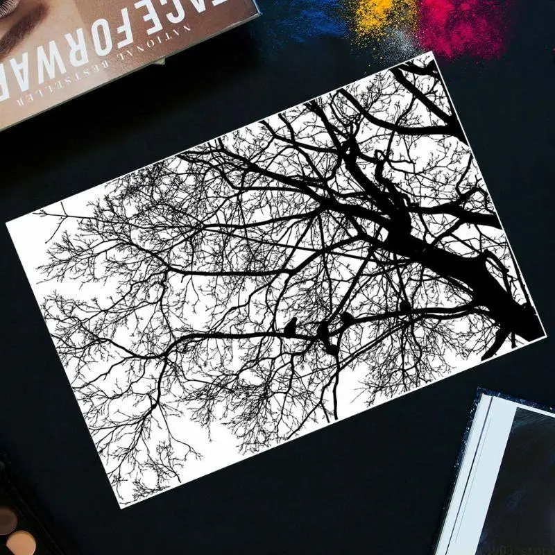 QX2E Tree Background DIY Silicone Clear Stamp Cling Seal Scrapbook Embossing Album
