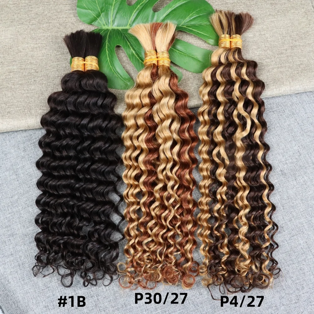 100% حزم شعر تجديل الإنسان لا لحمة موجة عميقة السائبة الشعر البشري لتضفير وصلات شعر بوهو الضفائر Knotless البوهيمي