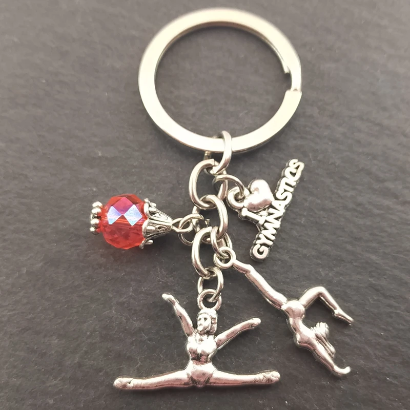 1pc New I Love Gymnastics Key Chain Heart Gymnast Pendant Keychain Ring Keyring Creative Gifts Women