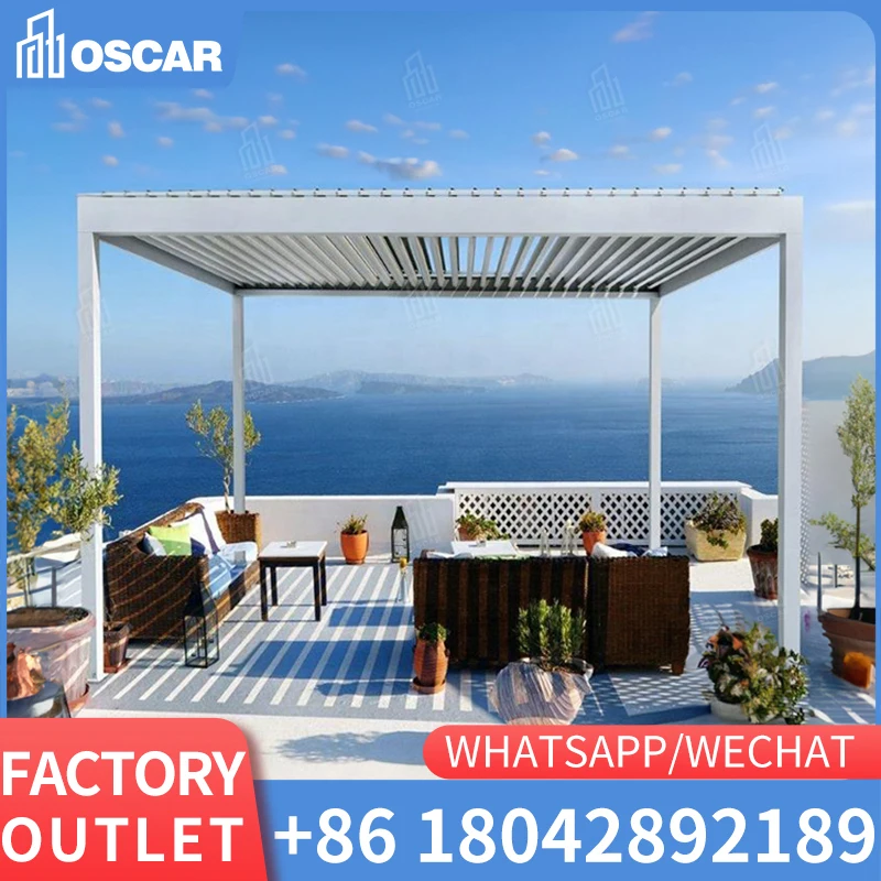 

Motorized Electric Motorized Waterproof Garden Sets Aluminum Gazebo Automatic Louver Roof Outdoor Pergola 3X4 3X3 with Roller Bl