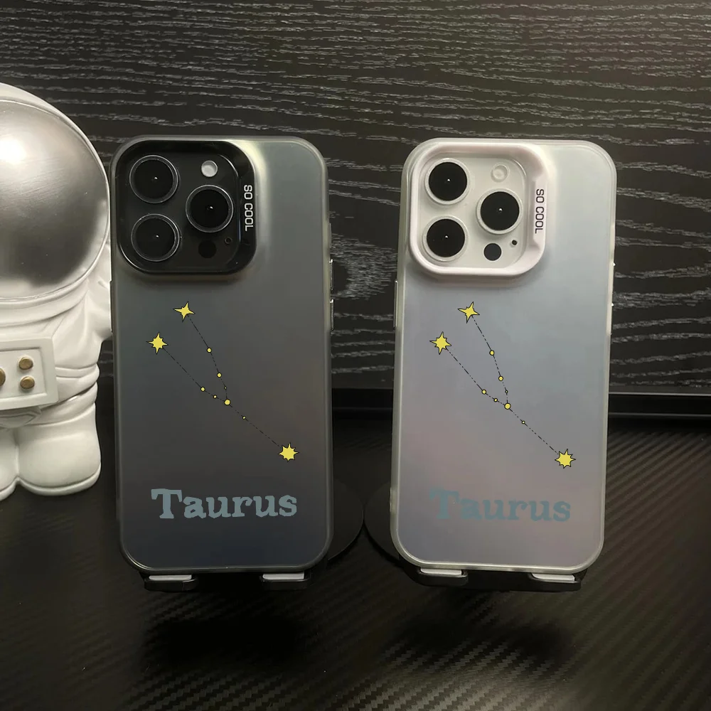 

12 Zodiac Signs Taurus Phone Case IMD Color Silver Shell For IPhone 16 15 14 13 12 Pro Max Plus