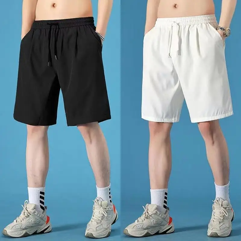 

Men's Ice Silk ort Pants Loose Fit Spor Summer Casual Thin Breathable Qui Dry 5 Inch mid Waist Straight Leg Polyester F...
