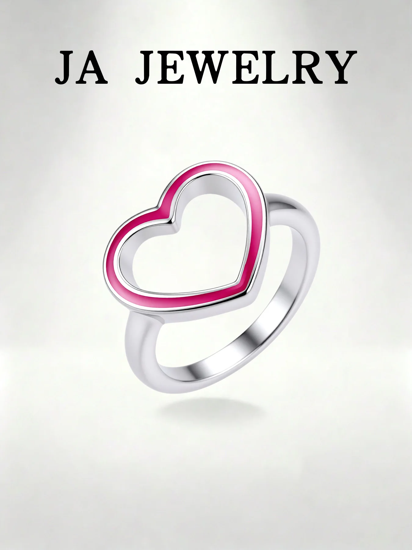 

1pc 925 Sterling Silver Open Heart Ring for Women, Pink Enamel Hollow Out Heart Statement Ring, Minimalist Love Heart Jewelry Gi