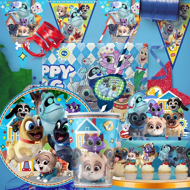 Disneypuppy dog palsBirthdayDecoration Angle Jednorazowa zastawa stołowa Kubek Talerz Obrus Baby Shower Dzieci Dziewczynki Chłopiec Materiały