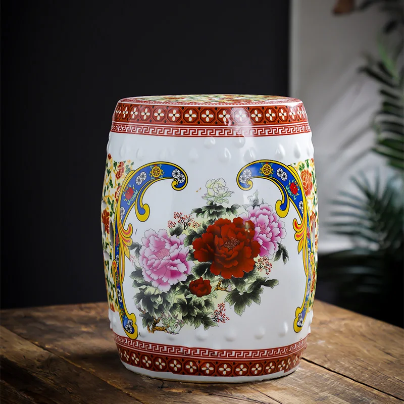 Plum blossom Garden porcelain stool Jingdezhen drum toilet shower stool bathroom stool for dressing table chinese stool