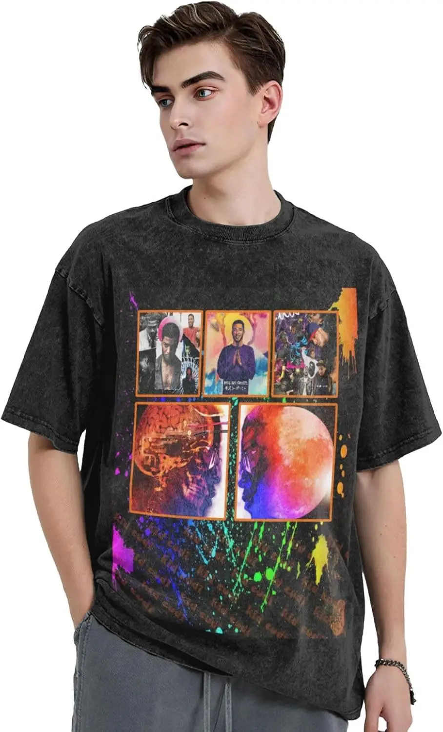 

Men's Vintage Oversized T-Shirts,Man Crewneck Short Sleeve tee for Kid Custom cudi Tshirts,Soft tee