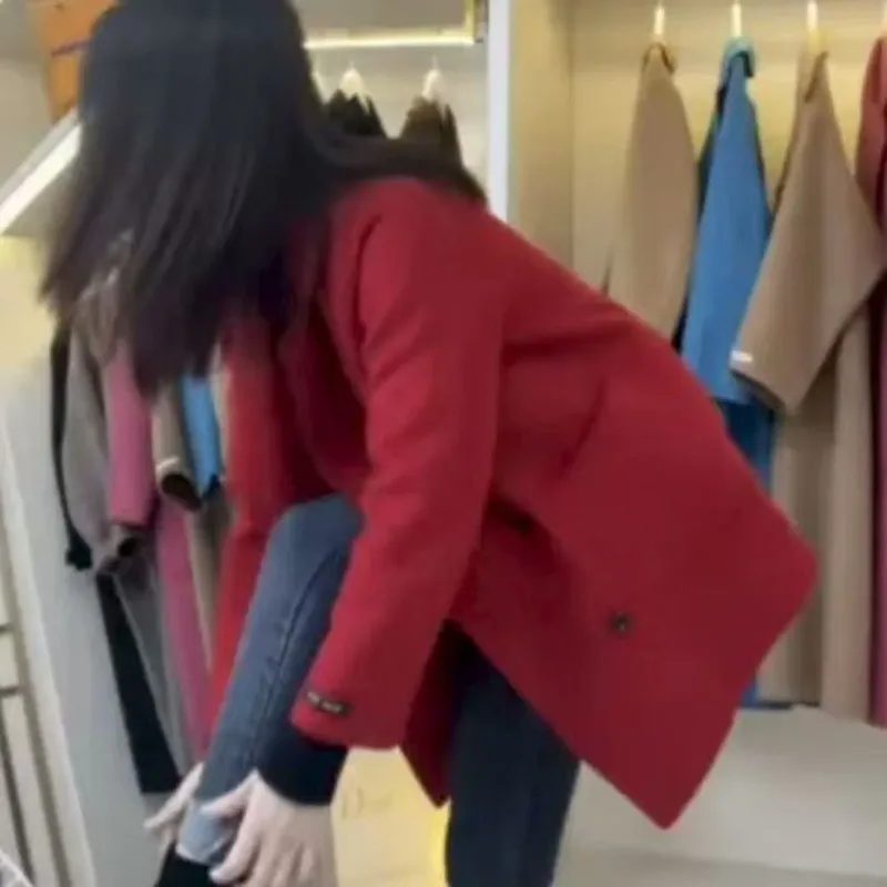 

2025 winter new female medium and long double-sided woolen coat popular large size fat sister fashion thickened coat coat women