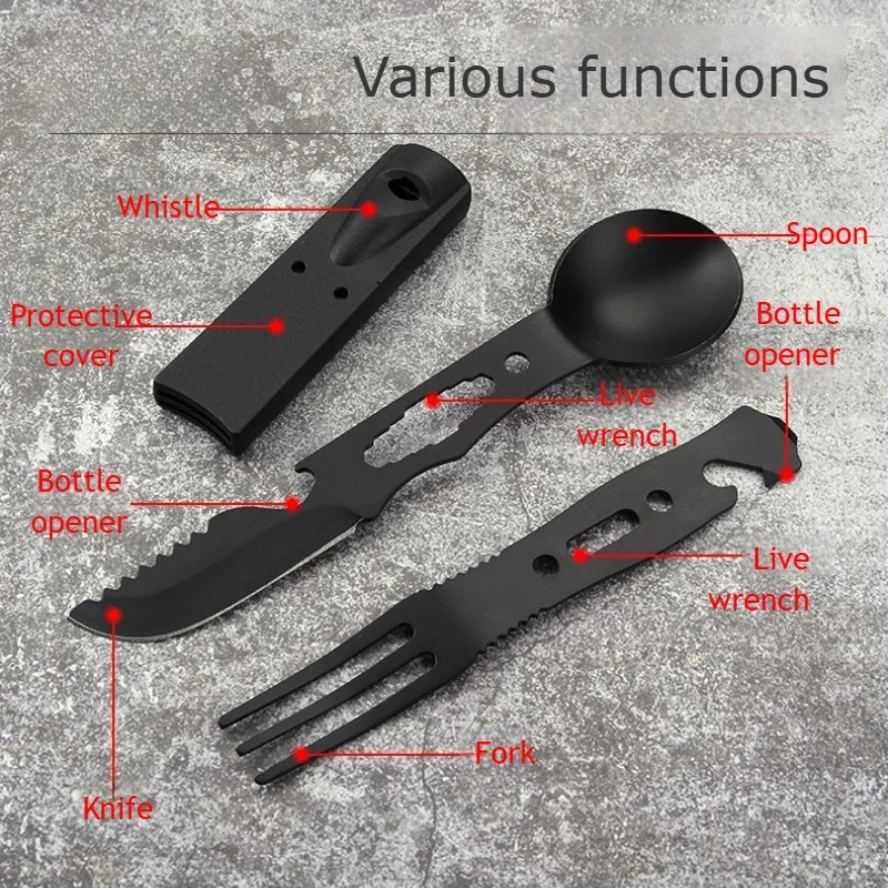 Outdoor Set Multi functional Camping Knives Camping Tableware Outdoor Wind Combination Stainless Steel with Whistle Spoon Fork view 5