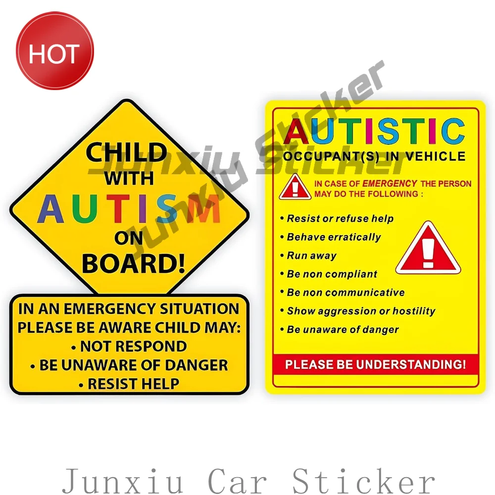 2 Pack Child With Autism Alert Responders PVC Sticker For Vehicle Rear Window Emergency Responder Awareness Decal