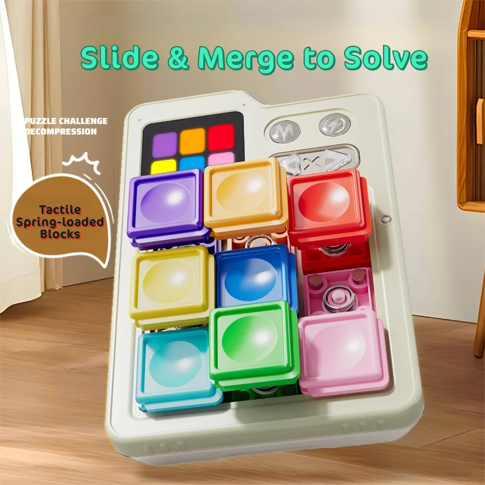 Giocattolo educativo rompicapo Klotski tascabile per alleviare lo stress per bambini, tabellone da gioco a induzione e giocattoli da gioco con blocchi di scorrimento elettronici