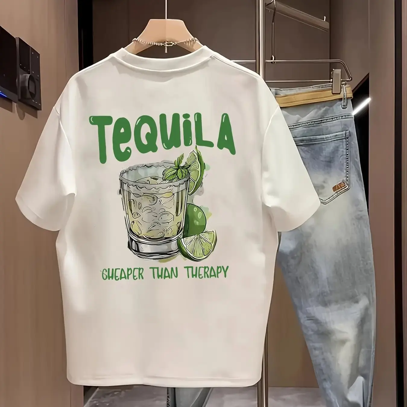 T-shirt graphique Tequila Cocktail, moins cher que la thérapie, pour les amateurs d'alcool, en coton, unisexe, surdimensionné