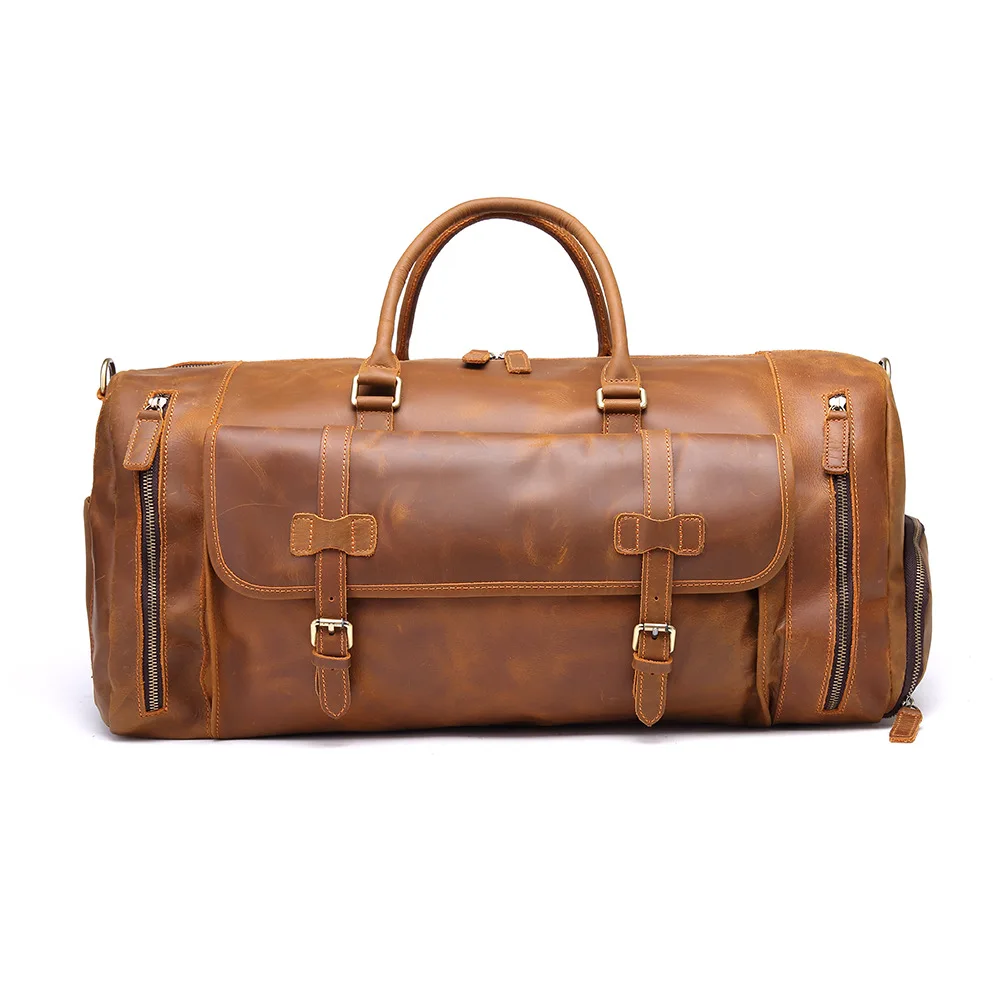 Crazy horse leather retro men's hand-held travel bag first layer cowhide luggage large capacity oblique span travel bag