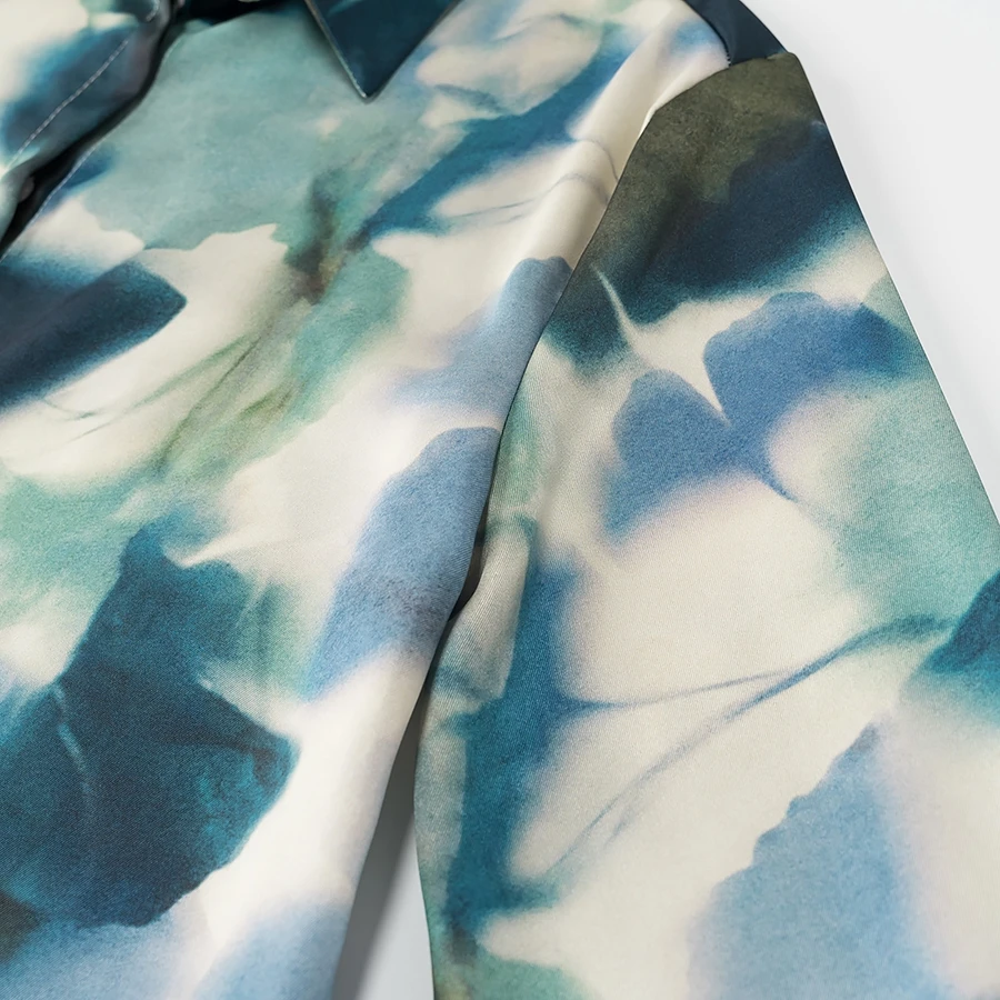 Faionable Zijde Satijn Feel irt Dames Sle Print Design 23298 JNLEAOG Nieuwe collectie Polyestervezel Lange Sve Blouse
