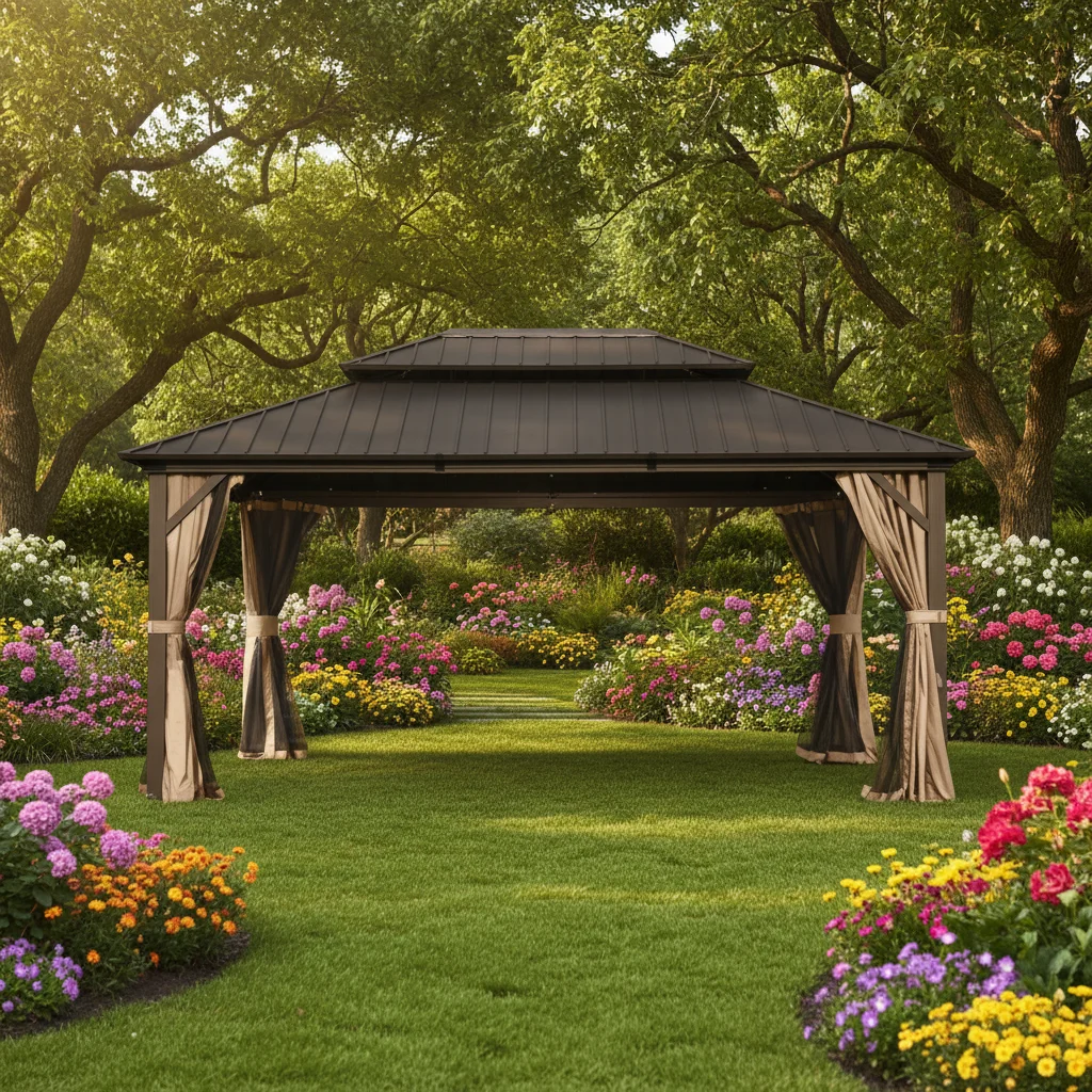 

Heavy Duty Outdoor PVC Sun Shade Canopy Aluminum Backyard Pavilion Powder Coated Frame Waterproof Hardtop Gazebo