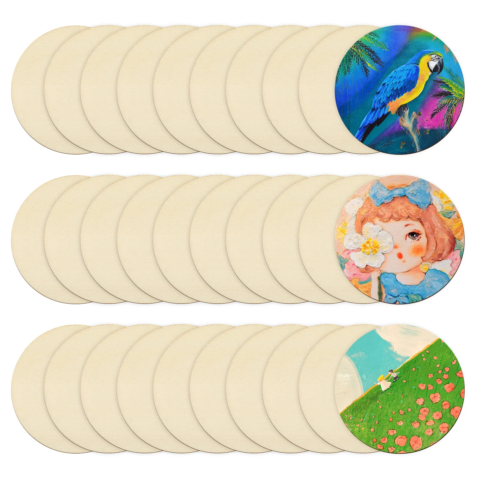 

100pcs 5Cm Diameter Round Wood Discs Eco-Friendly Wooden Craft Chips Diy Decorative Pieces Thick Coasters Pendant Making