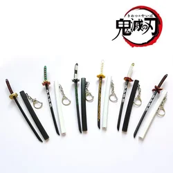 17cm Metal Demon Slayer Sword Keychains Anime Kimetsu No Yaiba Tanjirou Ninja Knife Real Japanese Katana Mini Samurai Sabre Gift