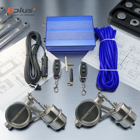 EPLUS Universal Car Exhaust Pipe System Control Valve dampers Vacuum Controller Device Remote Controller Switch 51 63 76MM Blue