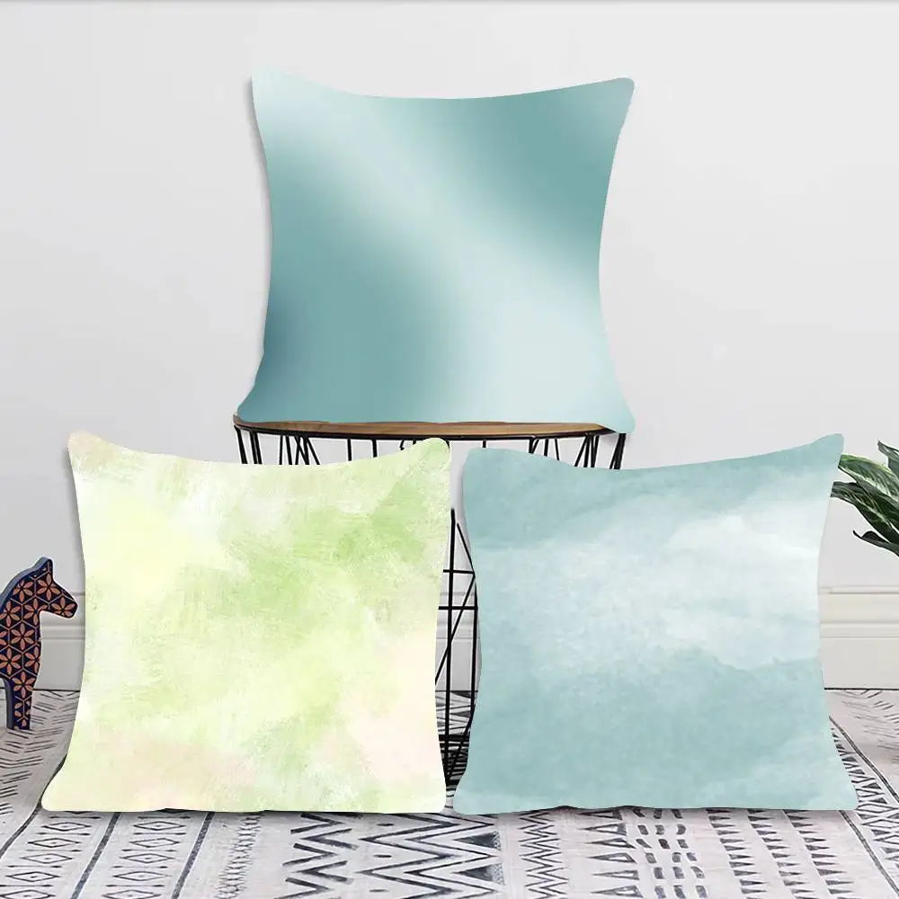 Blue Green Premium Minimalist Design Pillow Case Fashion Square Pillowcase Bedroom Sofa Room Ins Decoration Leisure