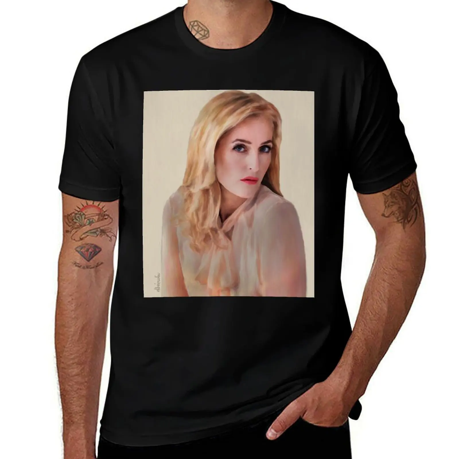 

Gillian Anderson oil color painting T-Shirt plus sizes croswit shirt man plain customs design your own mens clothes