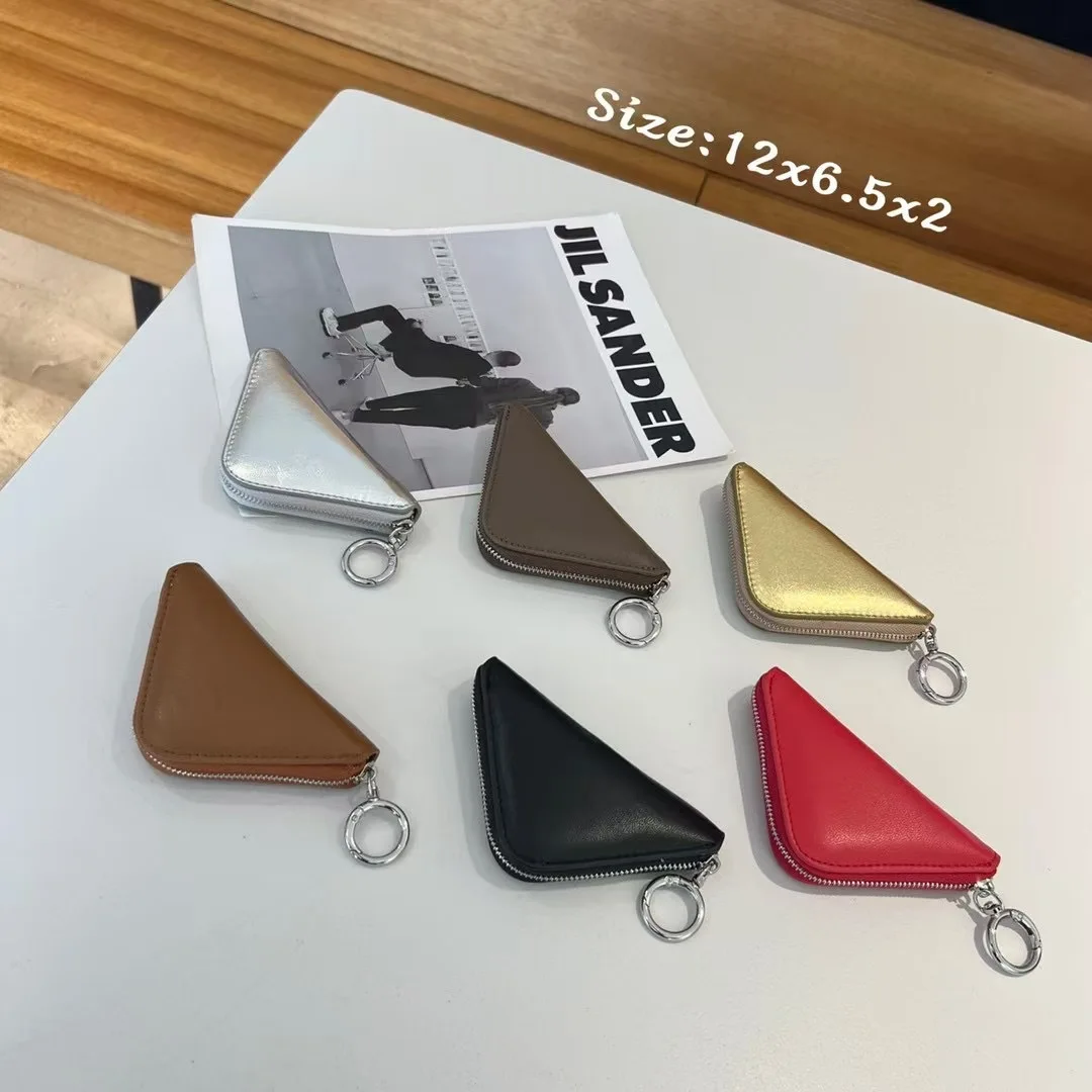 Universal Car Key Cover Triangle Design Genuine Head Layer Sheepskin Leather Personalized Keychain Bag Accessory
