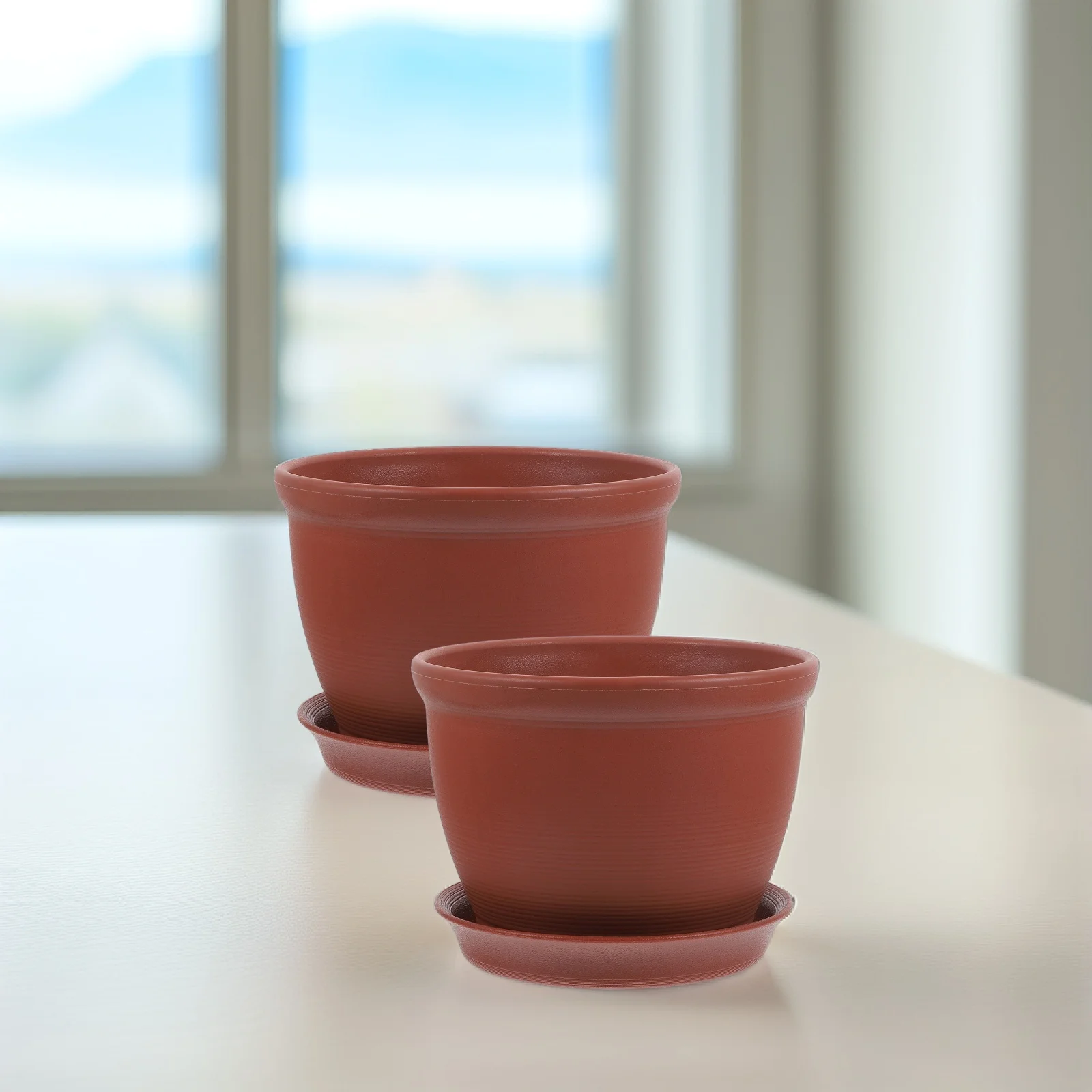 

2Sets Brick Red Plants Pots Durable Plastic Planters for Indoor Outdoor Succulent Nursery Flower Pot with Drainage Saucer Home