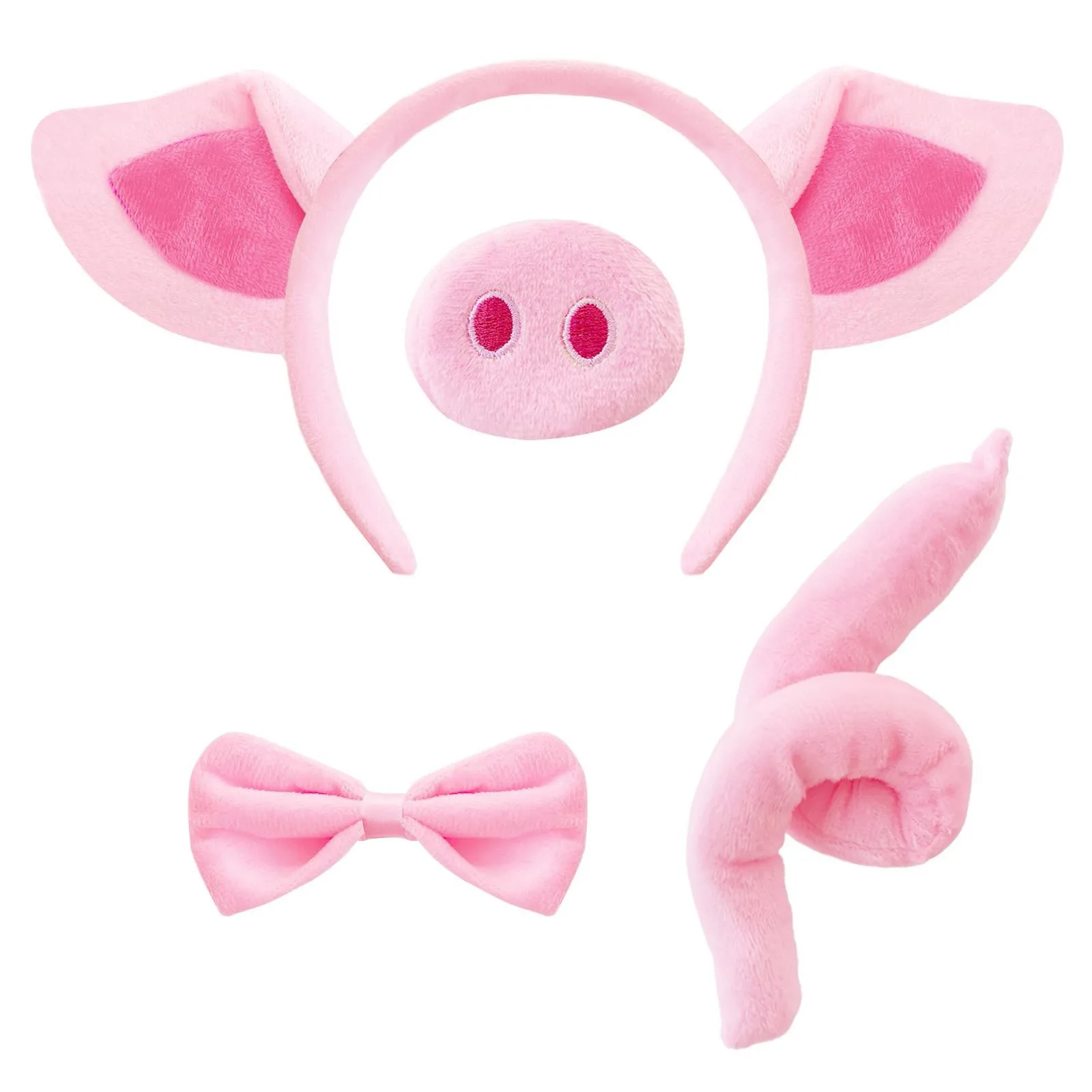 Pig Costume Set with Ears Headband,Nose,Tail,Bow Tie Fun Animal Cosplay Costume Accessories for Kids Dress Up Party Props