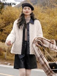 MISHOWฤดูหนาวFaux Fur Crop Coatผู้หญิง 2023 Splice LapelหนาWarm Contrast Furแบบบูรณาการอเนกประสงค์แจ็คเก็ตสั้นMXC52W0151