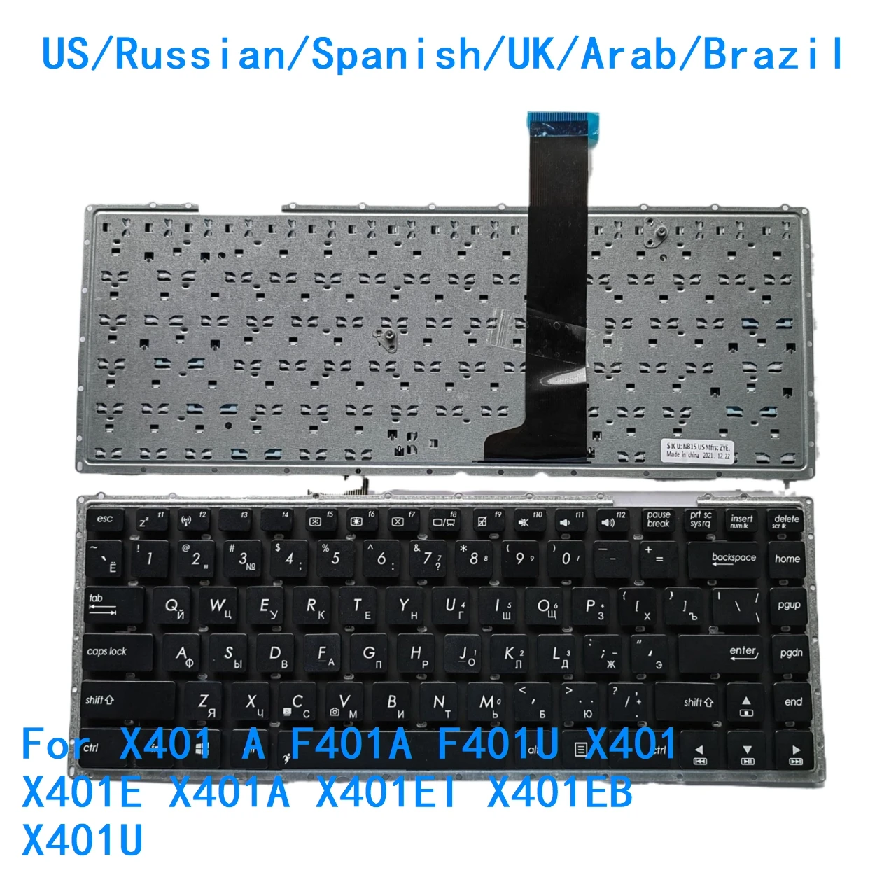 Nuevo teclado para ordenador portátil EE. UU., ruso, español, Reino Unido, árabe, Brasil, para ASUS X401 A F401A F401U X401 X401E X401A X401EI X401EB X401U
