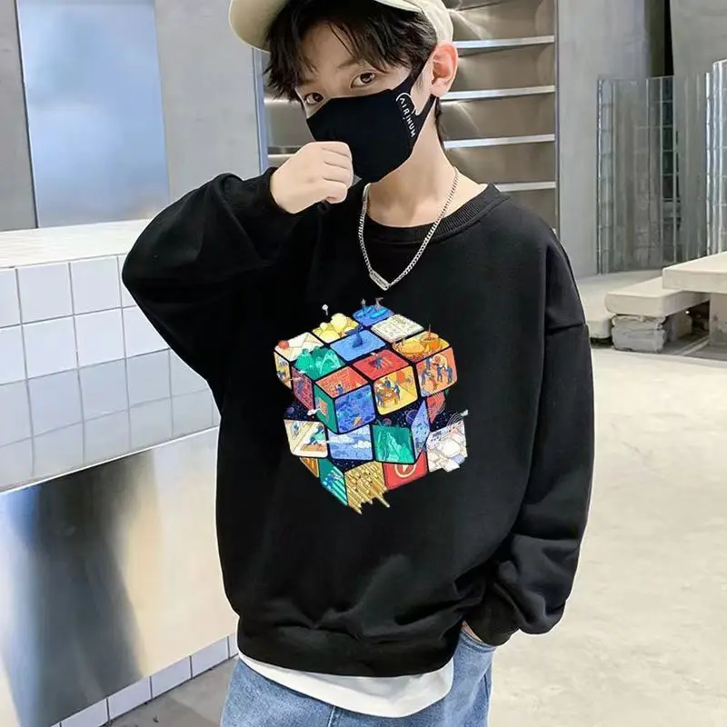 

Boys Autumn Spring Cotton Casual Magic Cube Print Sweatshirts 3-14 Years Teenage Kids Fashion Outfits Tops Children Clothes