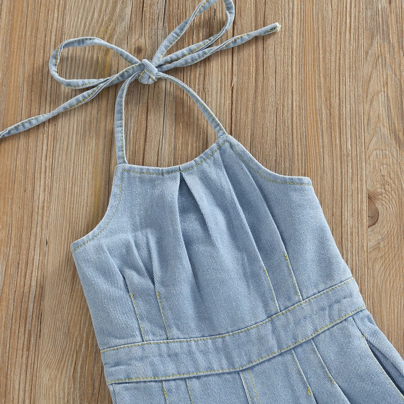 Kid Toddler Baby Girl Denim Halter Overalls Ripped Bell Bottoms Flare Jeans Overalls Strap Suspender Pants 1-6T