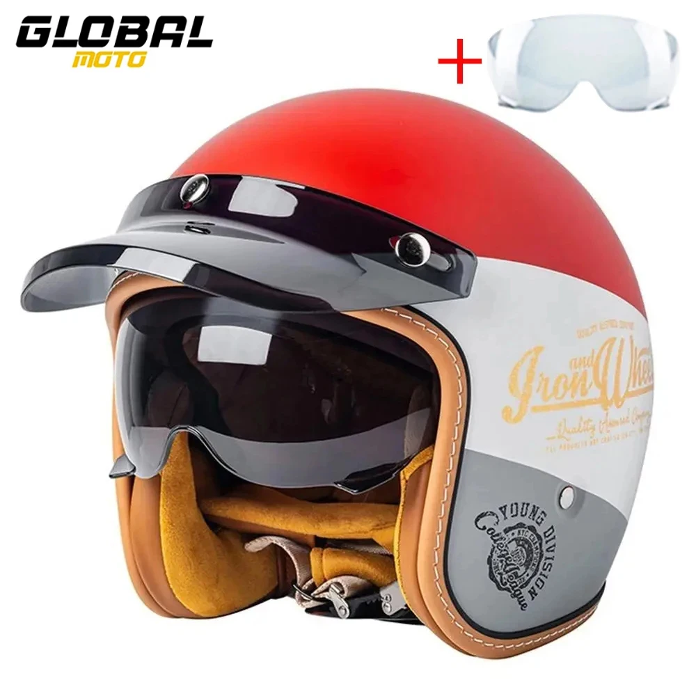 Retro Motorcycle Helmet 3/4 Open Face Helmets Vintage DOT Certification Moto Helmet Half Face Men Women For Four Seasons