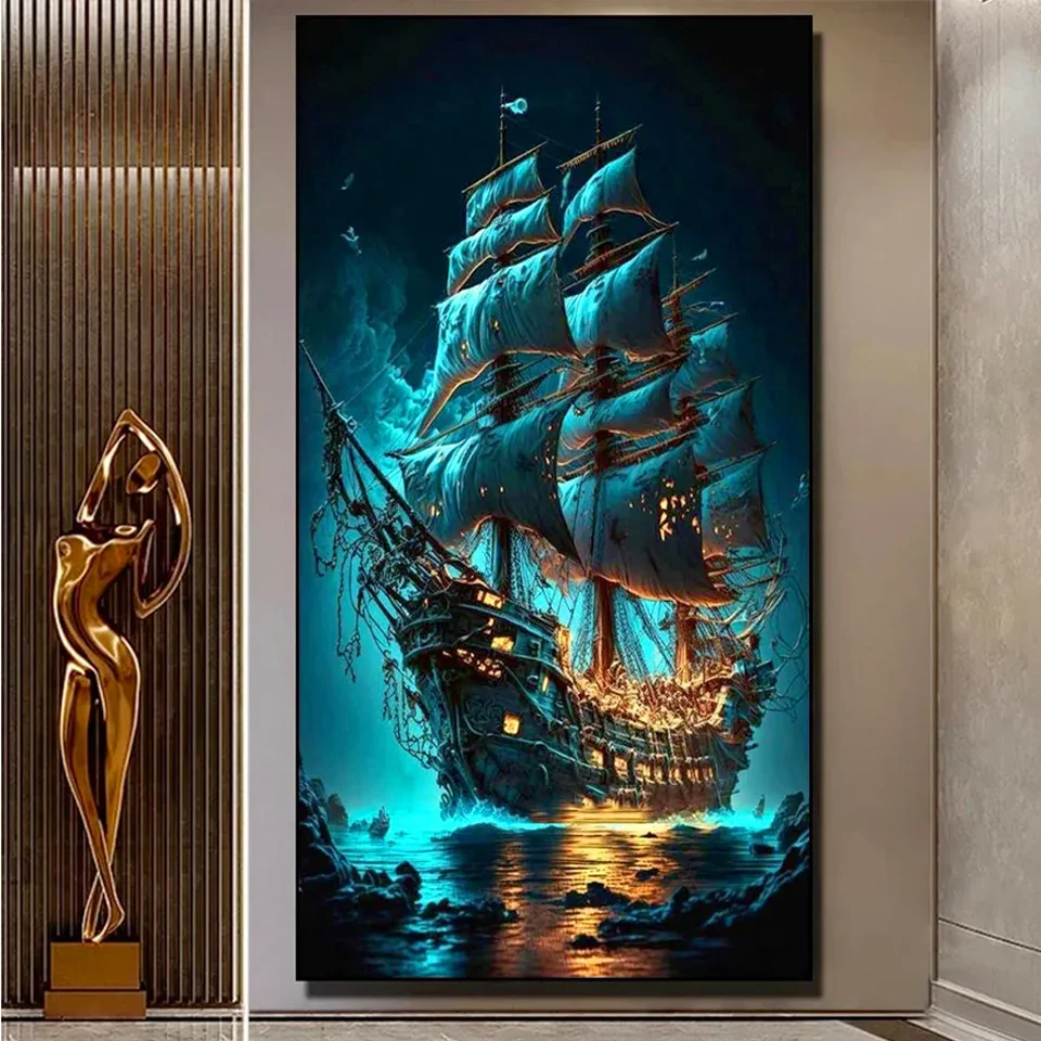 

Caribbean sailboats Diamond Embroidery Pirate ship 5D Diamond Painting Art Cross Stitch Kit newest Home Wall Decor Handmade gift
