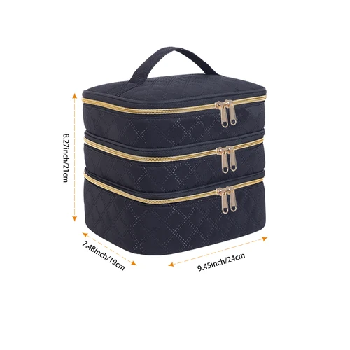 Imagen 2 del producto Organizador de bolsa de maquillaje acolchado de gran capacidad de 3 capas con asas: adecuado para viajes y organizador del hogar
