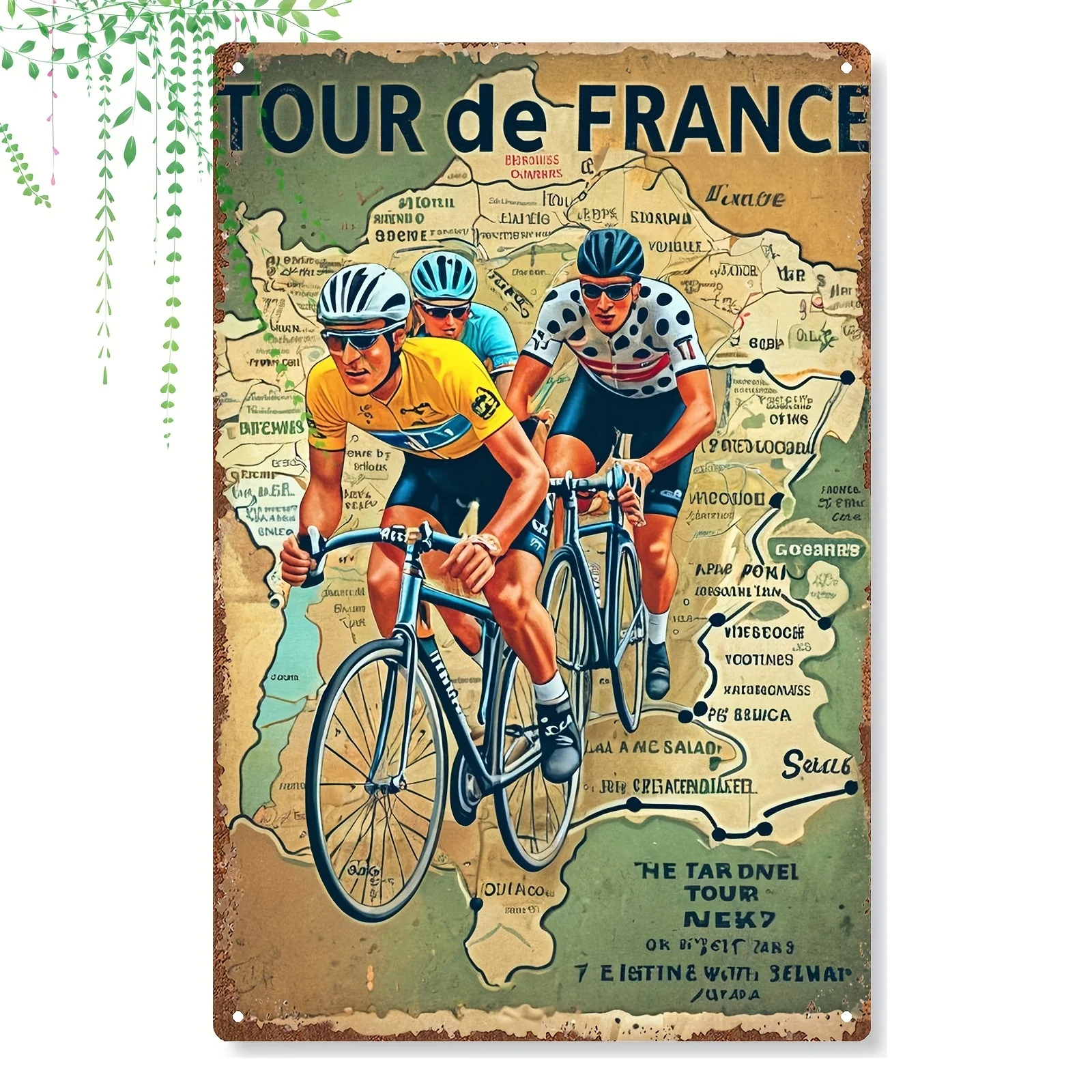 Room Decoration  of Retro Wrought Iron Painting, es, Retro Cycling Map Art, Metal Wall Decoration for Cycling Enthusiasts, Class