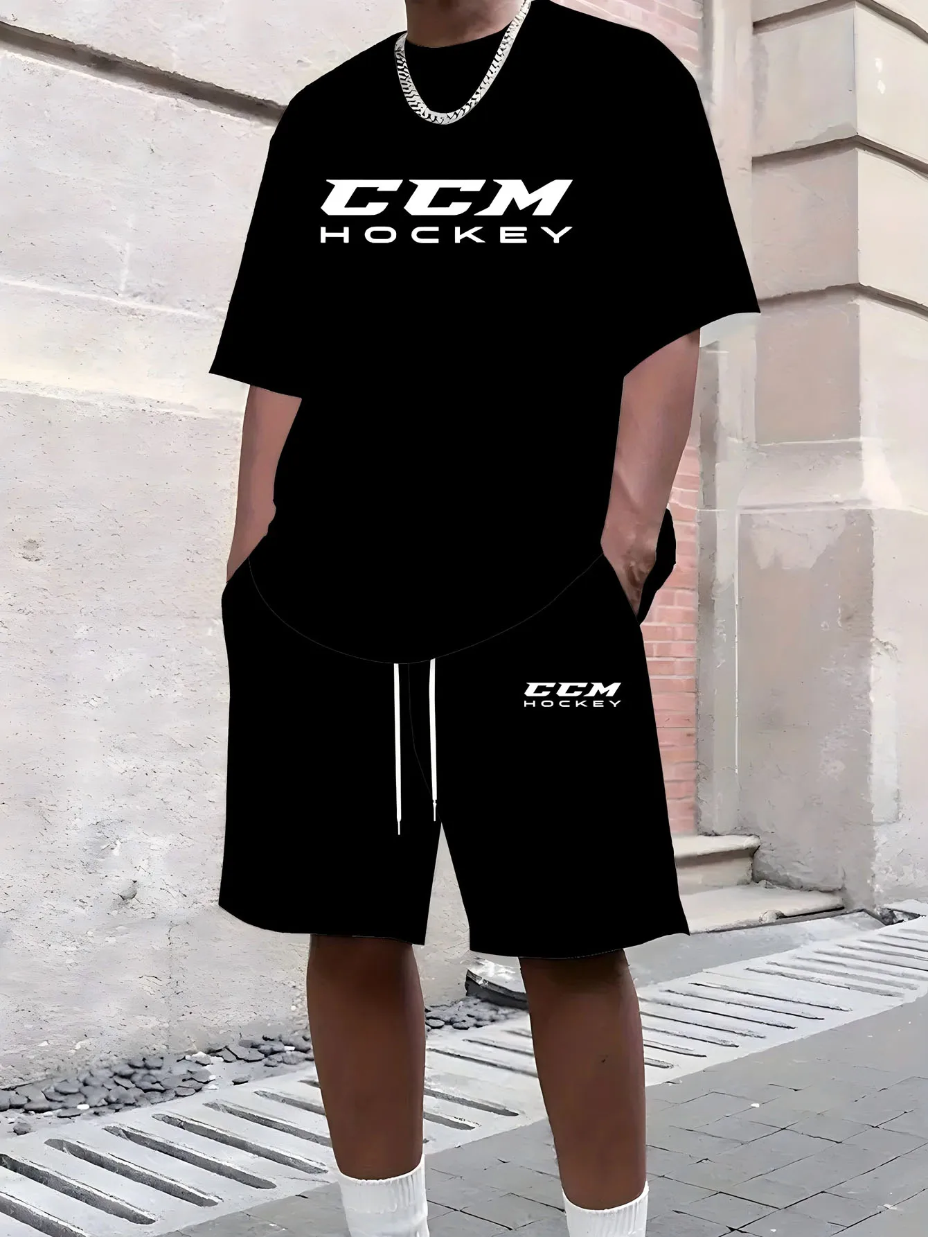

Men's Casual Loose Oversized T-Shirt And Shorts Set Comfortable Round-Neck Summer Milan Print Suit Short-Sleeved