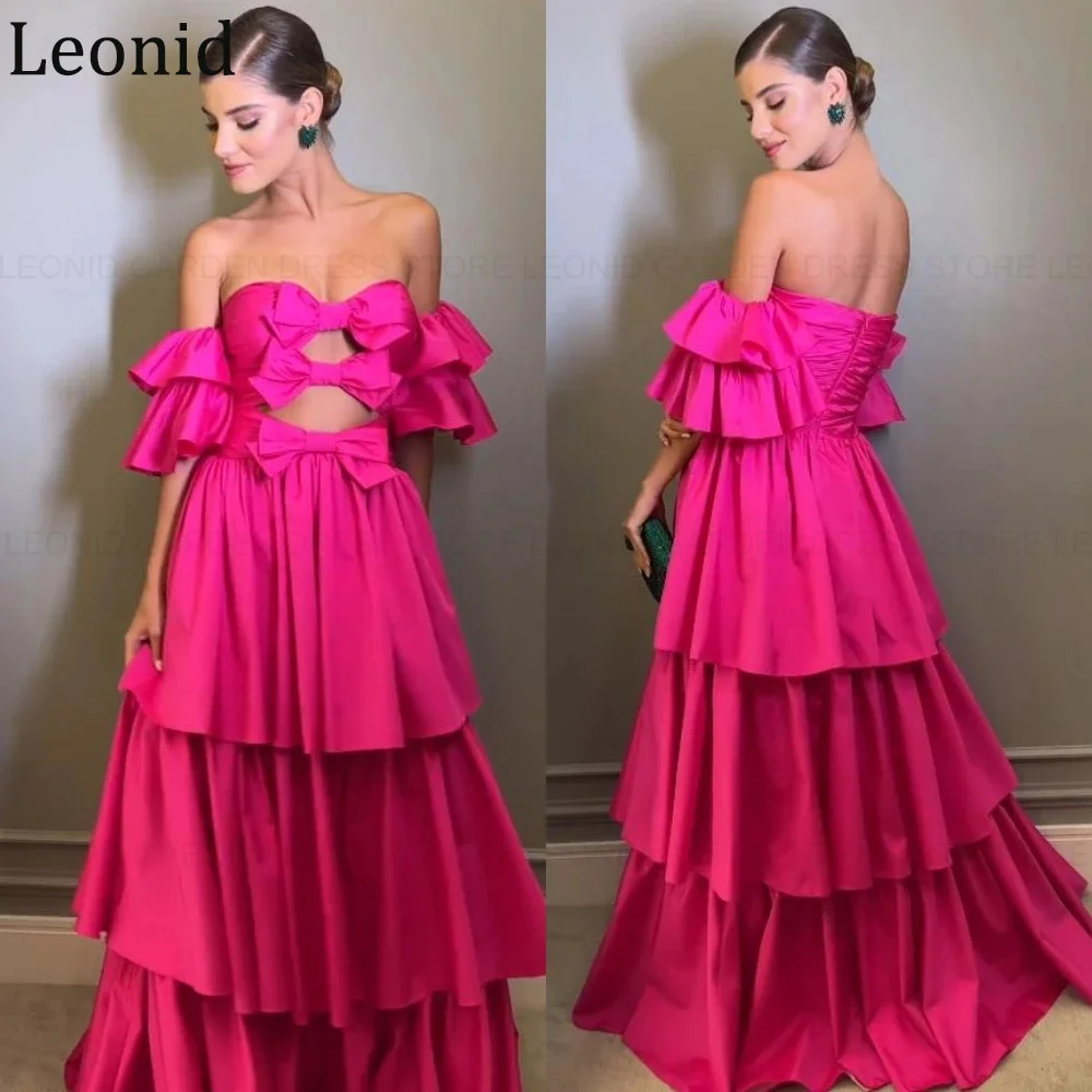 

LEONID Sexy Bow Formal Occasion Dresses 2024 A-Line Sweetheart Prom Dress Floor-Length Fashion Satin Tiered Evening Party Gowns