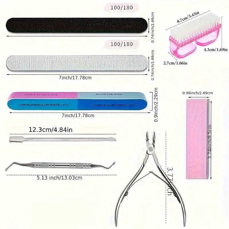 8개입 전문가용 네일 케어 키트 - 큐티클 푸셔, 네일 파일, 네일 브러시, 핀셋 포함 매니큐어 세트 - 무향, 부드러움